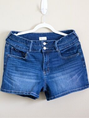 Blue Artemis Denim Shorts Double Button Mid Rise Stretch Size 12